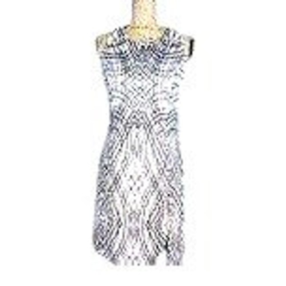 Marisa‎ Kenson BlackWhite Geometric Sheath Women Dress  size XS Sleeveless